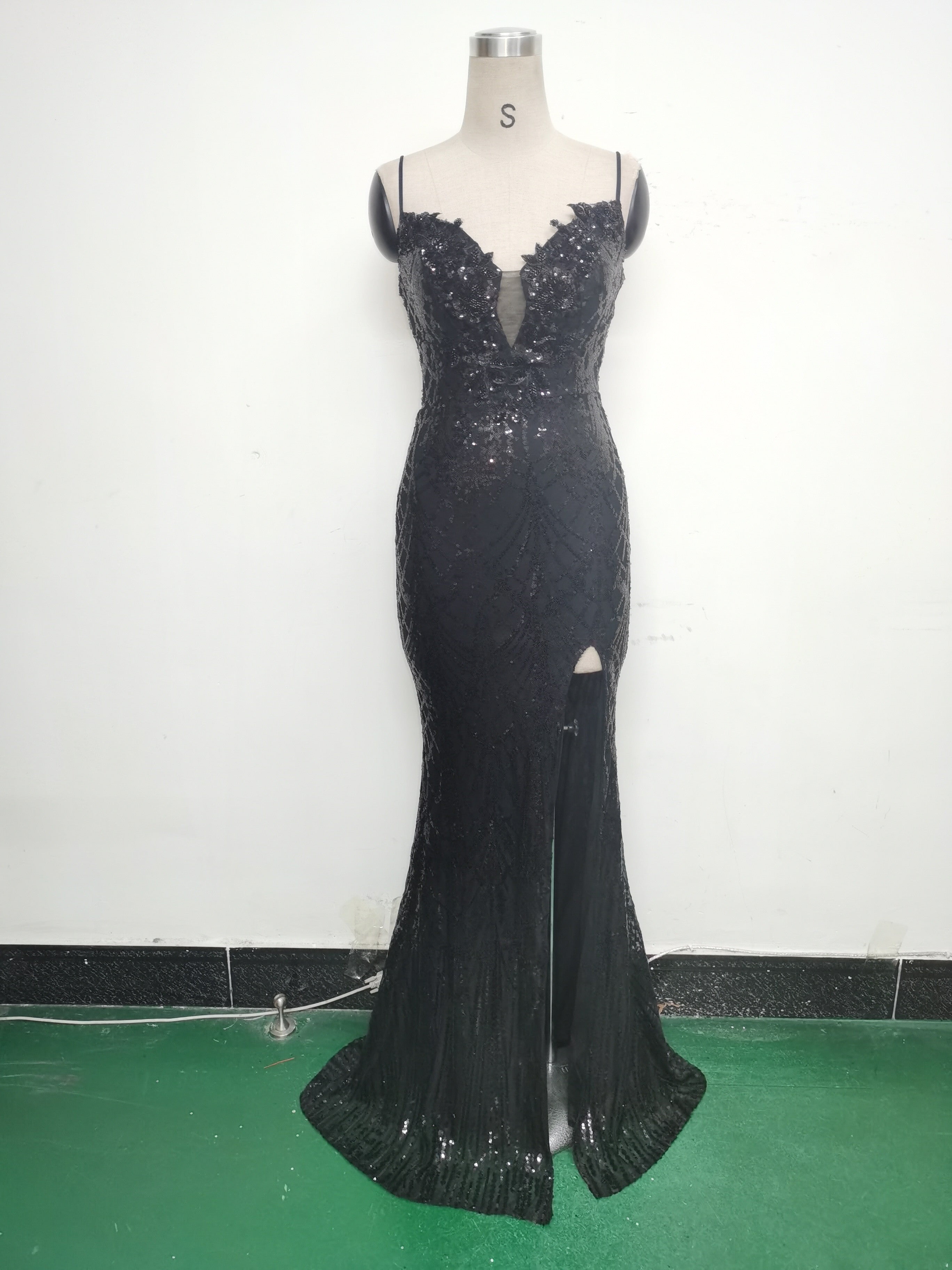 Women Beaded Tube Fishbone Lace-Up Sequin Formal Party Evening Dress 15