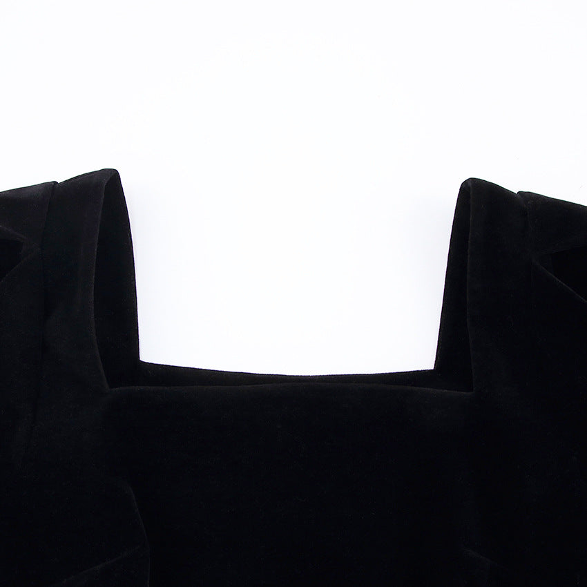 Autumn and winter black velvet dress women's fashion square neck puff sleeves Bodycon dress 9