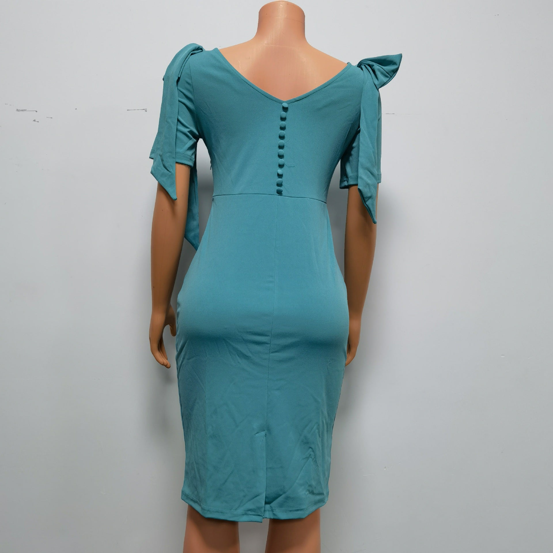 Summer African Women Bow Knot Short Sleeve Bodycon Dress 12