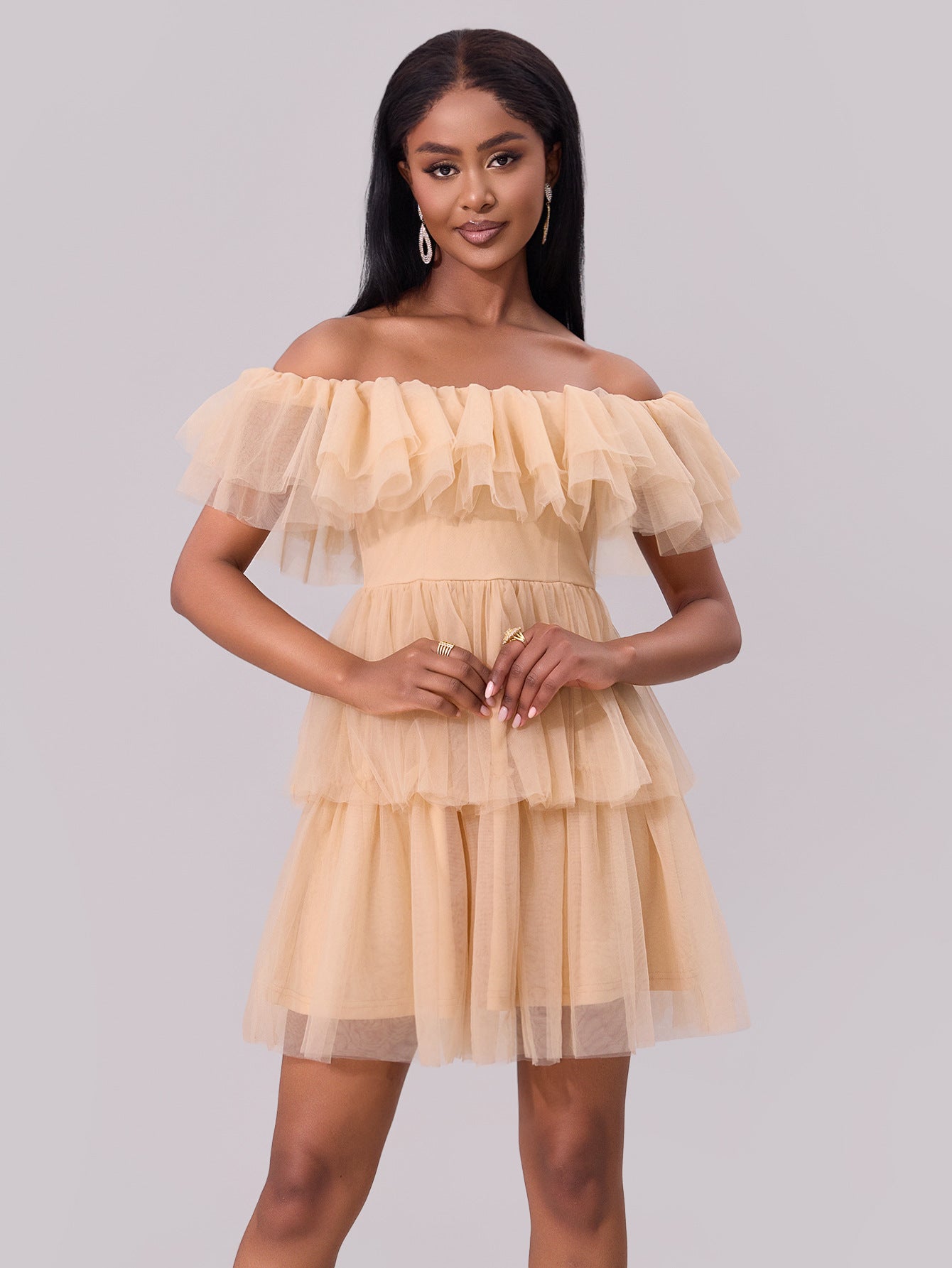 Women Spring Summer Off-shoulder Sexy Mesh Party Off Shoulder Mini Dress 5