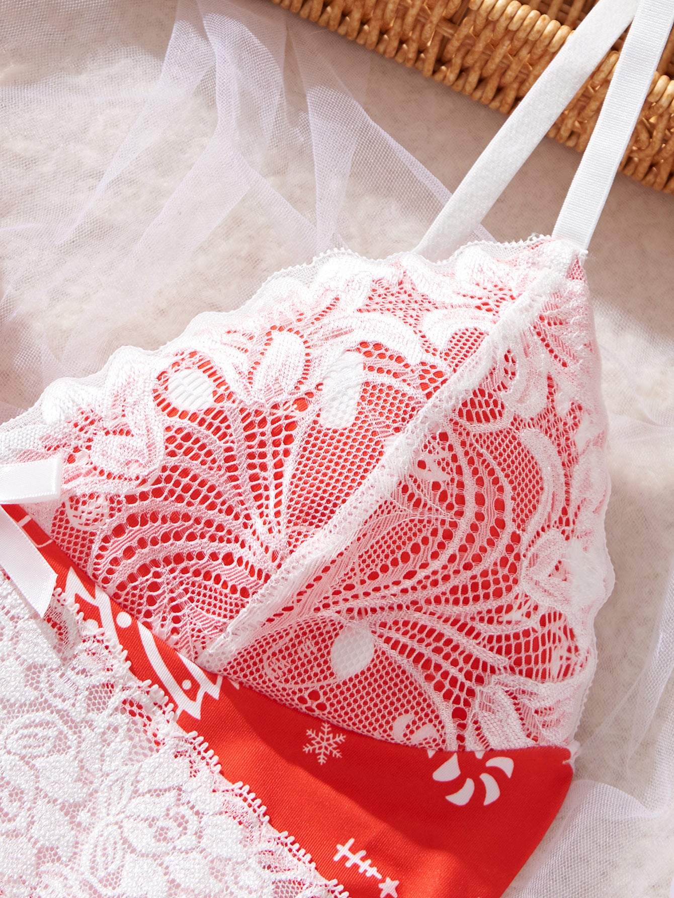 Sexy Lace Patchwork Lingerie Set Print Loungewear Two-Piece Set 8