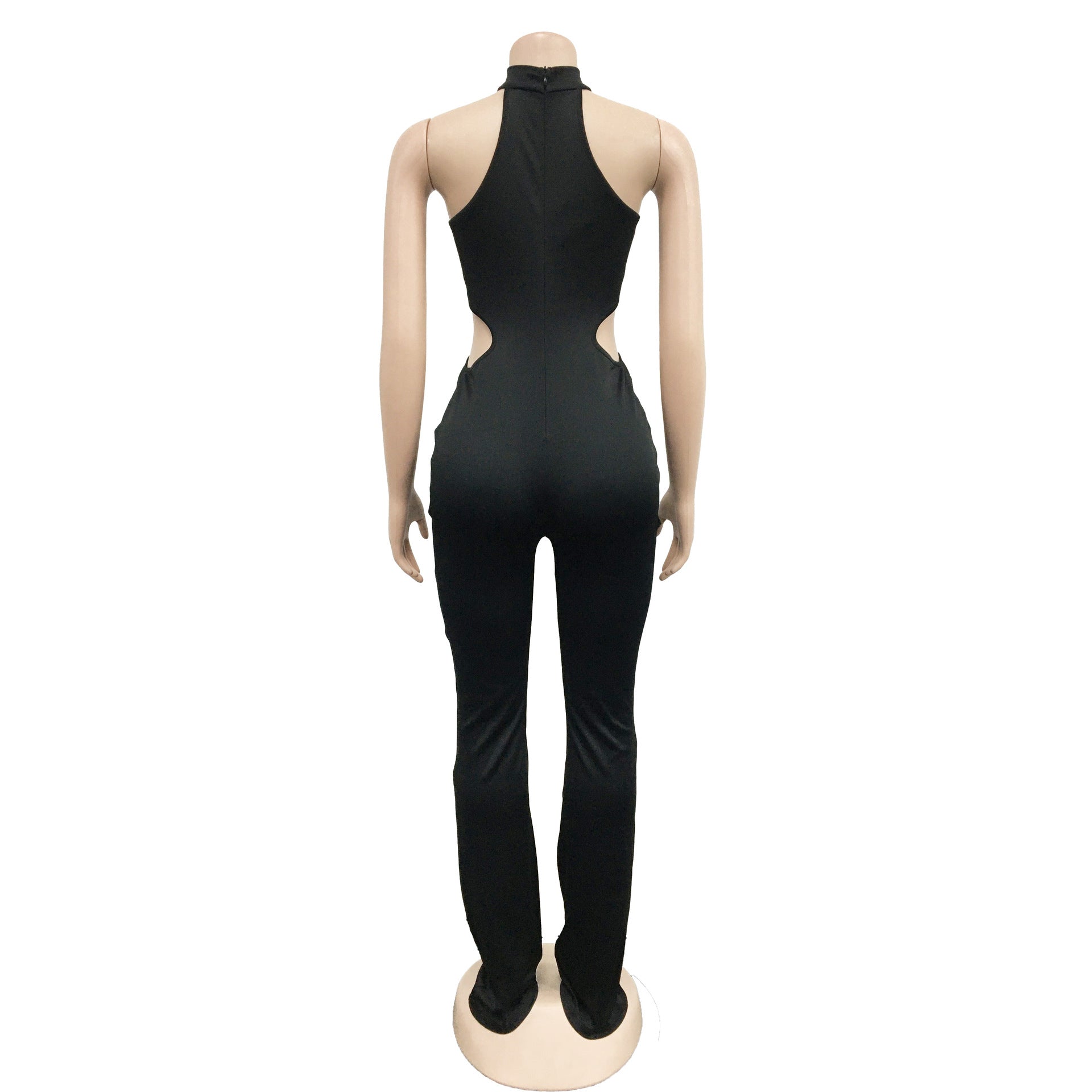 Women Solid Sexy Halter Neck Cutout Jumpsuit 19