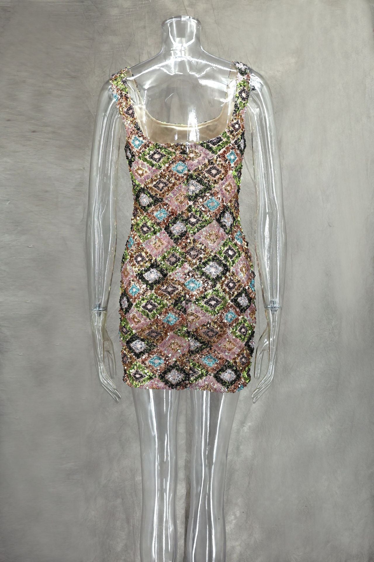 Spring Summer Multi-Color Flower Diamond Plaid Sequin Slit Bodycon Sexy Dress 19