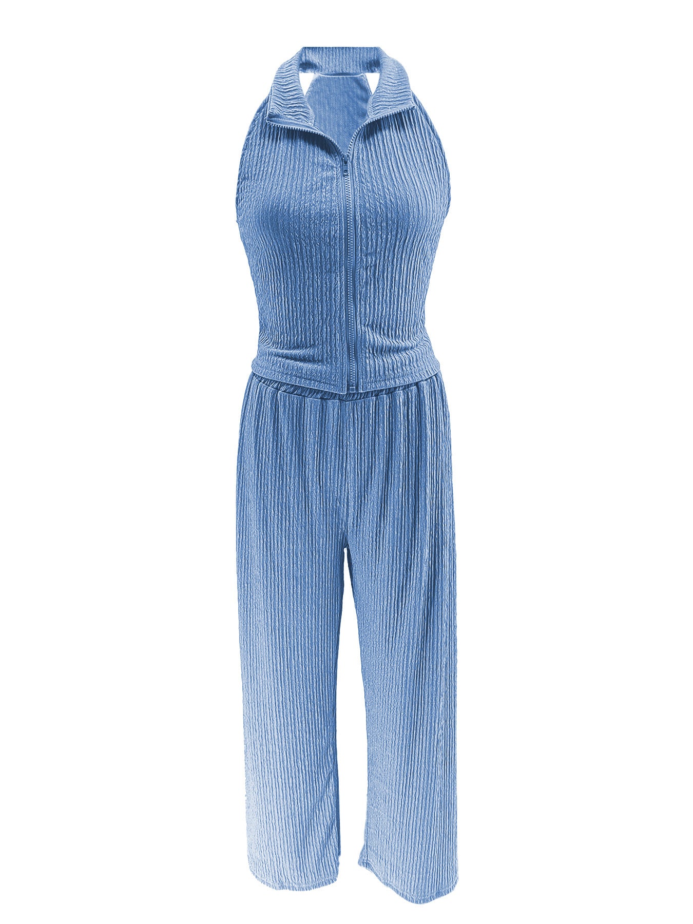 Women Summer Sleeveless Top Pleated Casual Pants Two-piece Set 17
