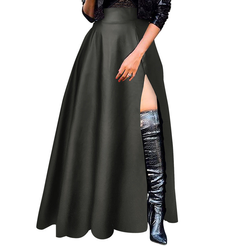 Plus Size Women pu-Leather Zipper Slit Skirt 7