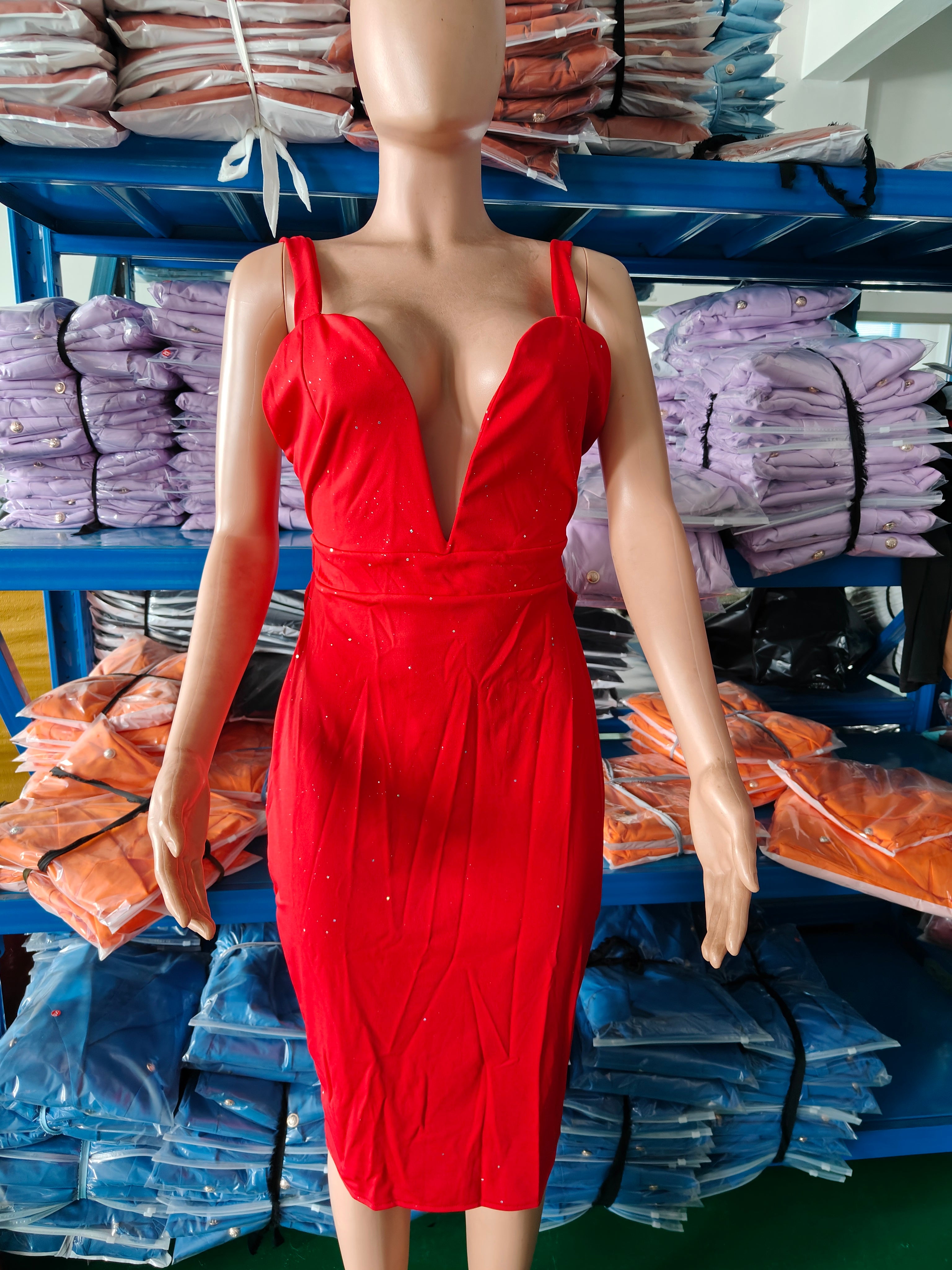 Chic Elegant Solid Color Low Back Deep V High Waist Bow Elastic Slit Bodycon Dress 11