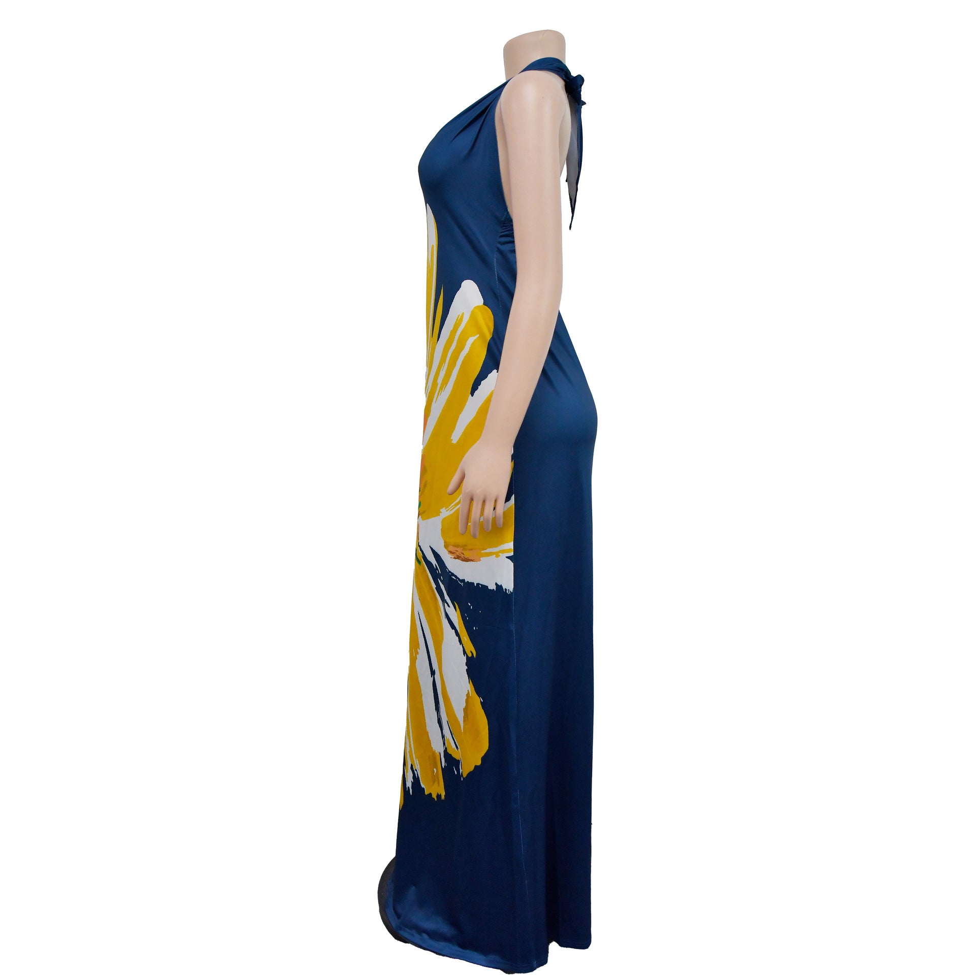 Women's Fashion Low Back Halter Neck Gown Print Maxi Dress 12