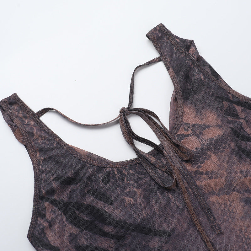 Women Street Sexy Hollow Print V-Neck Plunging Halter Backless Dress 18