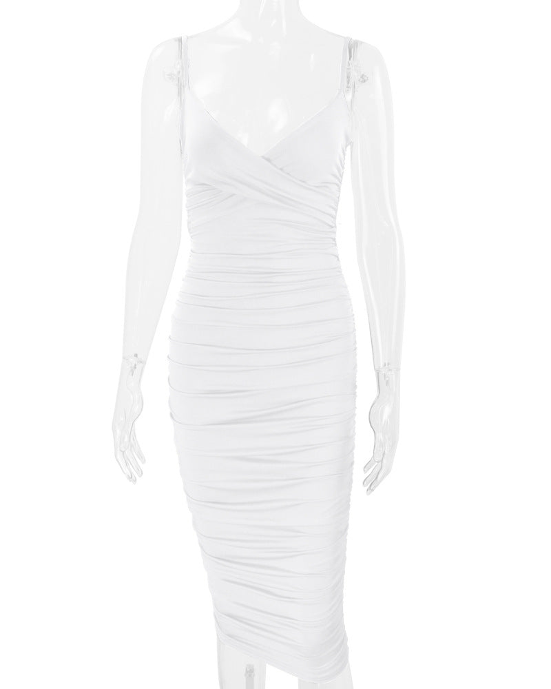 Women Sexy Backless Suspender Dress V-neck Bodycon Dress 19