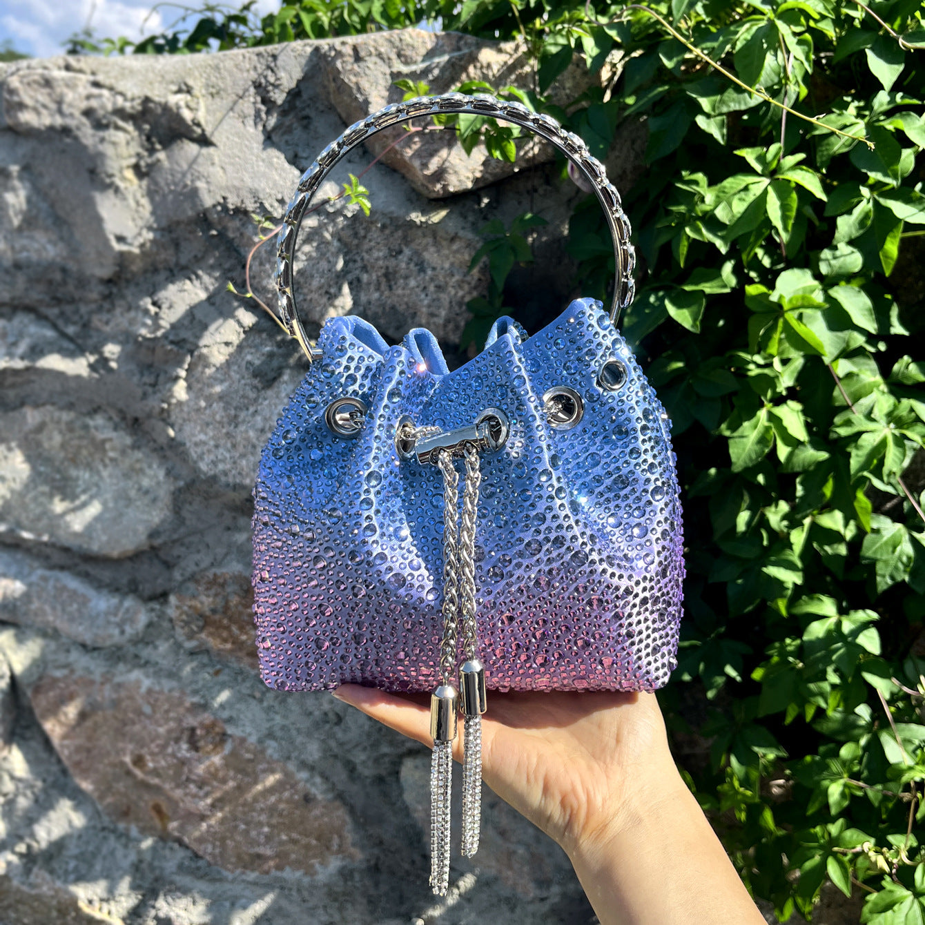 Women Autumn/Winter Bucket Bag Drawstring Beaded Shoulder/Crossbody Handbag 63