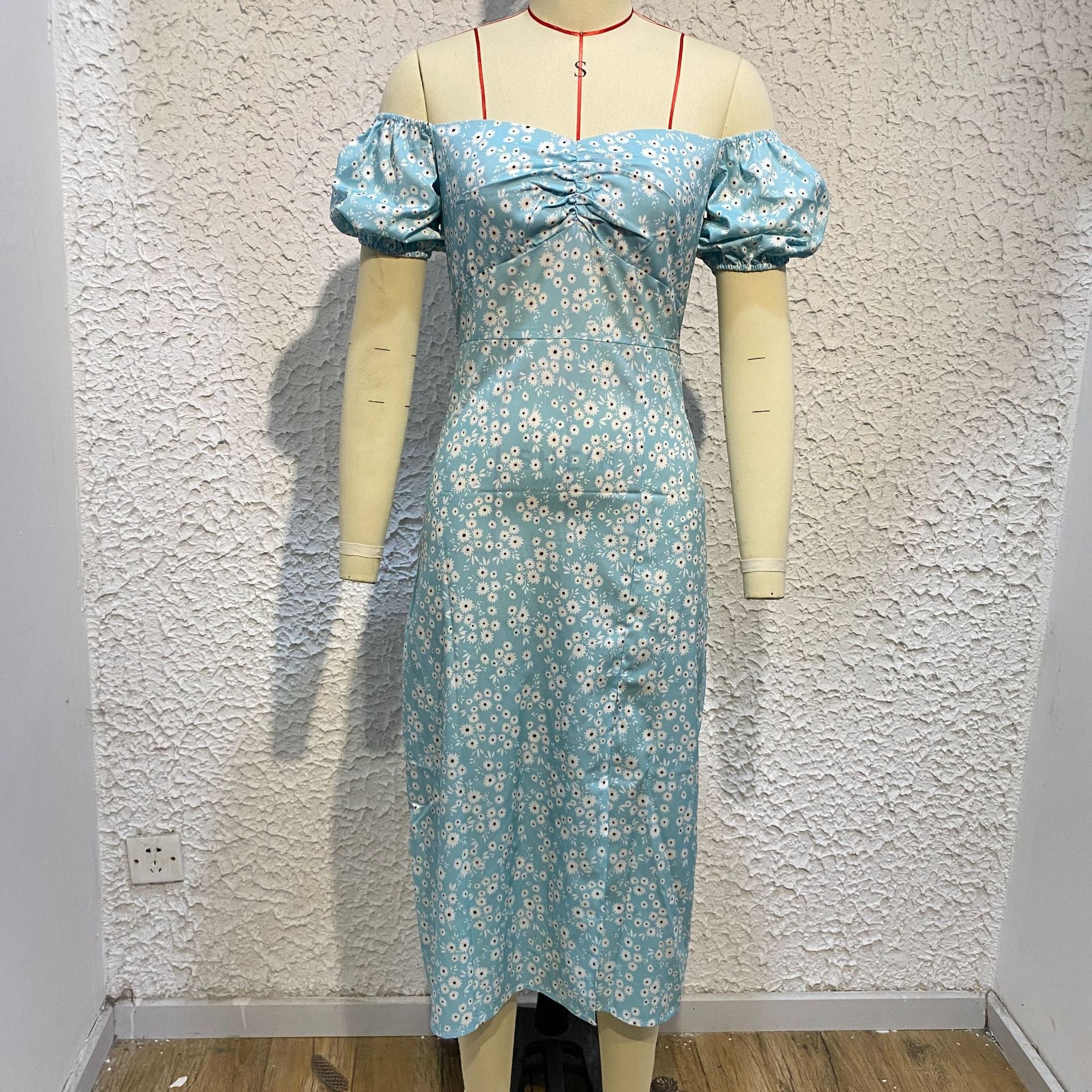 Women'S Off Shoulder Dress Classic Floral Elegant Slim Fit Slit Dress 22