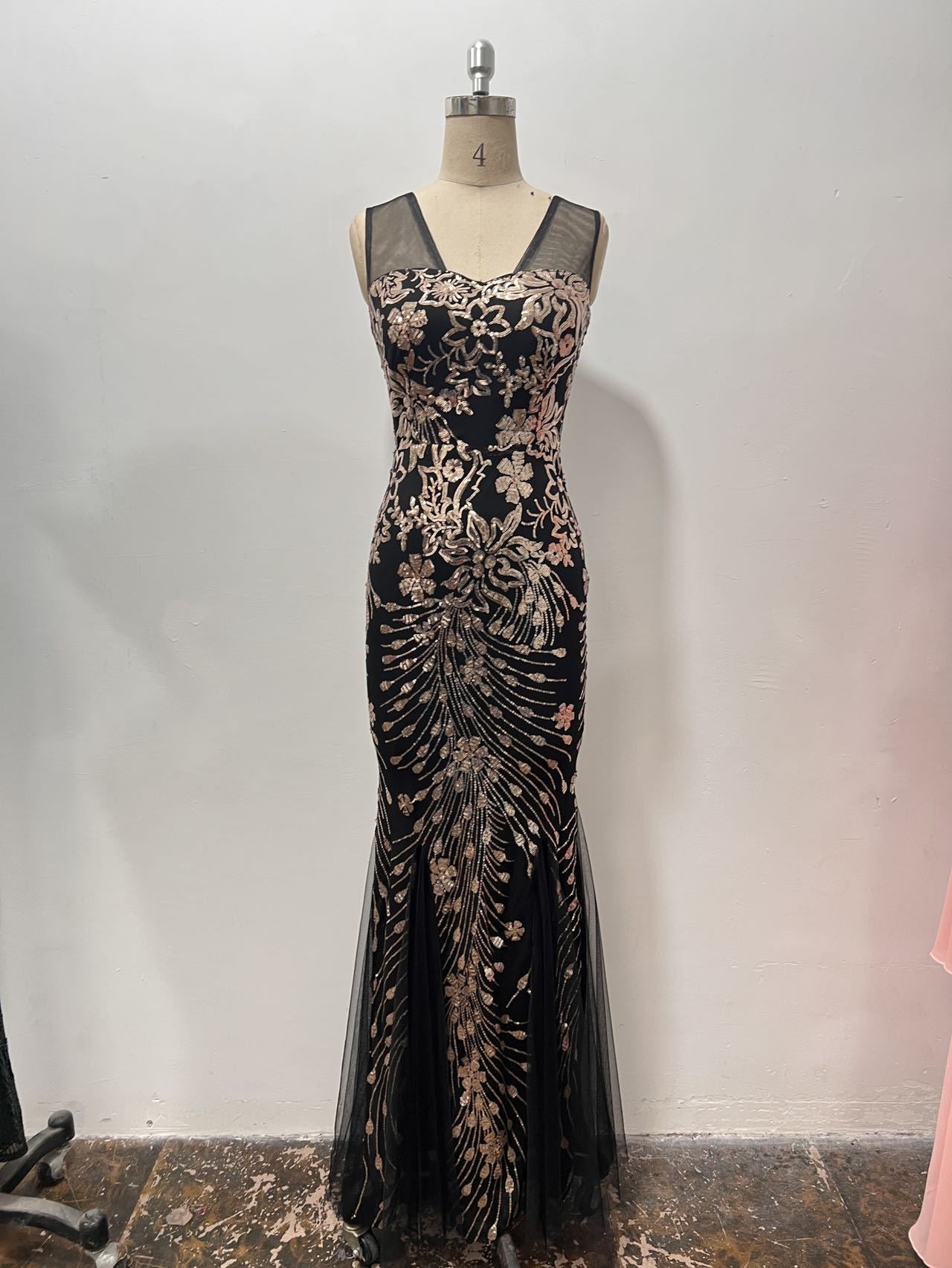 Women's Sleeveless Sequin Mesh Fishtail Evening Dress 8