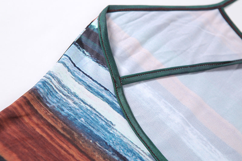 Summer Women Suspender Sexy Backless Printed Bodycon Dress 8