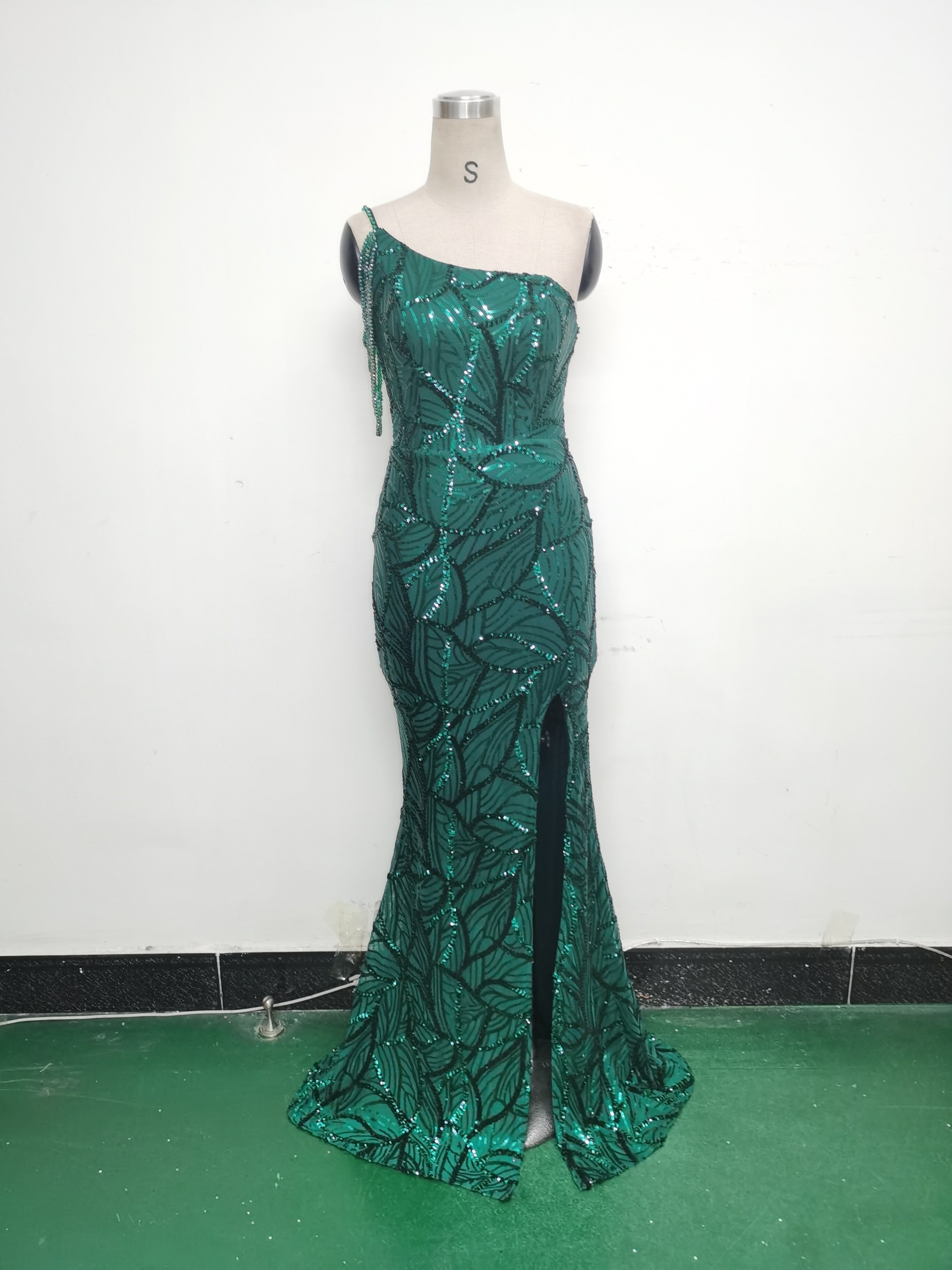 Women One Shoulder Beaded Sequin Embroidery Formal Party Prom Wedding Evening Dress 37