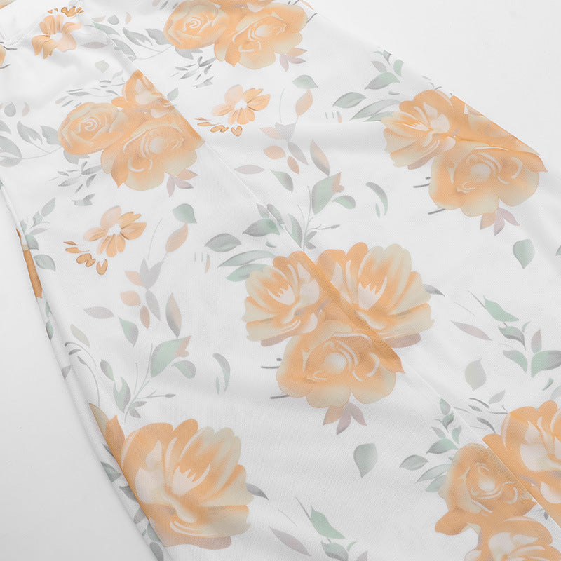 Spring Summer Mesh Printed Strap Slim Dress 18