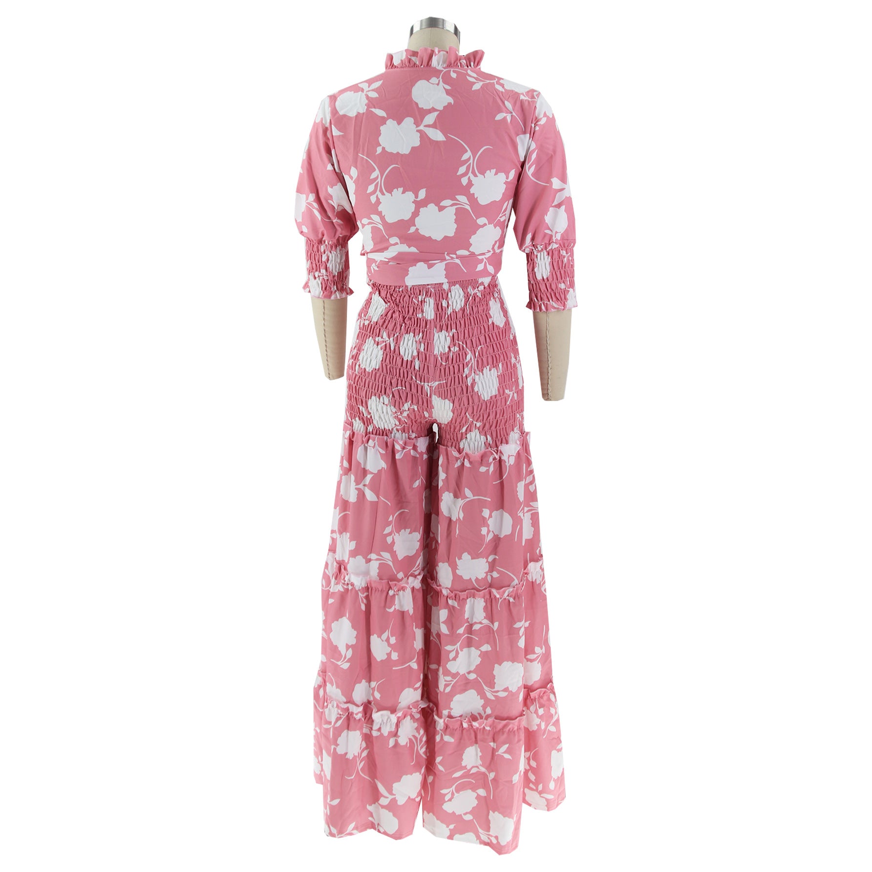 Sexy Printed Lace-Up Shirt Wide-Leg Pants Summer Two-Piece Set 16