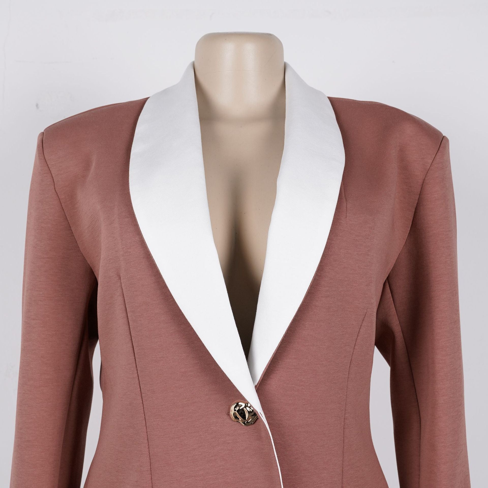 Women's Elegant Career Color-Blocking Turndown Collar Casual Suit Two-Piece Set 46