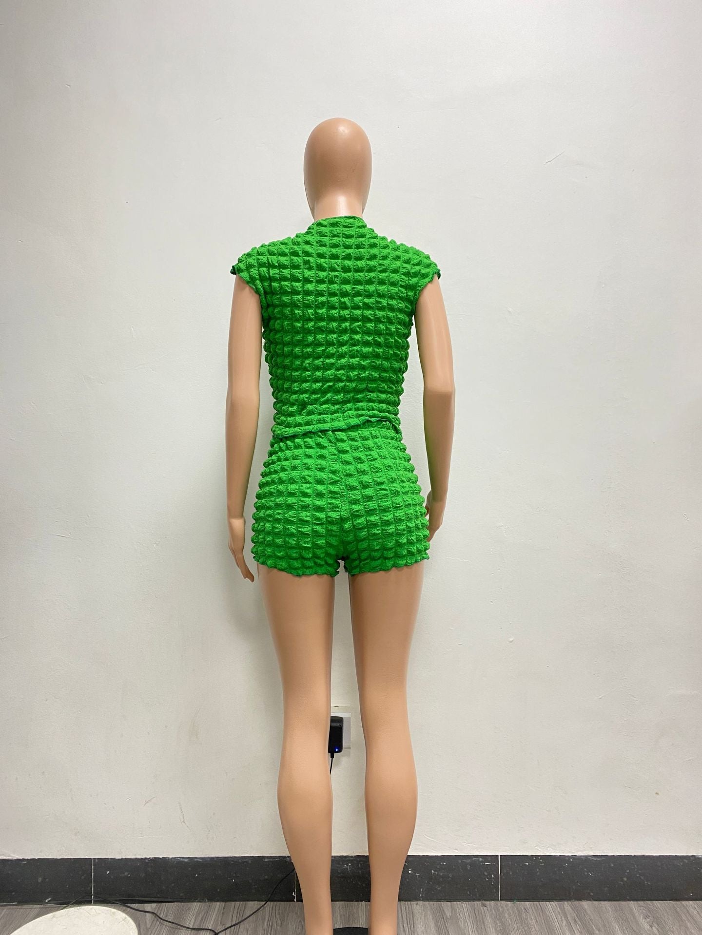 Women Casual Popcorn Sleeveless Top Short Two-Piece Set 14