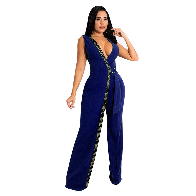 Spring Fashion Deep V Slim Jumpsuit With Belt 10