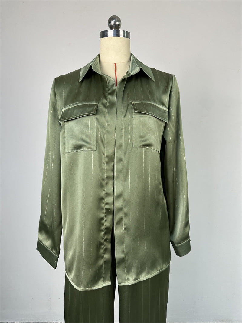 Women's Spring Fashion Loose Plus Size Printed Shirt Wide Leg Pants Casual Suit 8