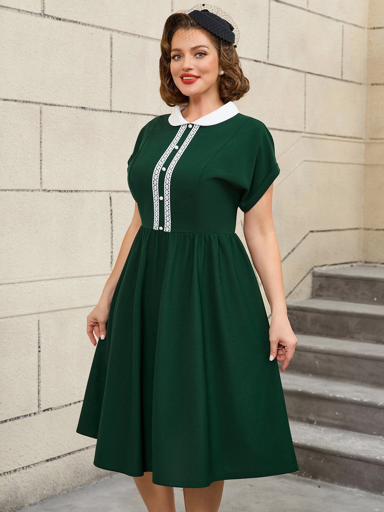 Plus Size Retro Peter Pan Collar Cocktail Elegant A-Line Dress 8
