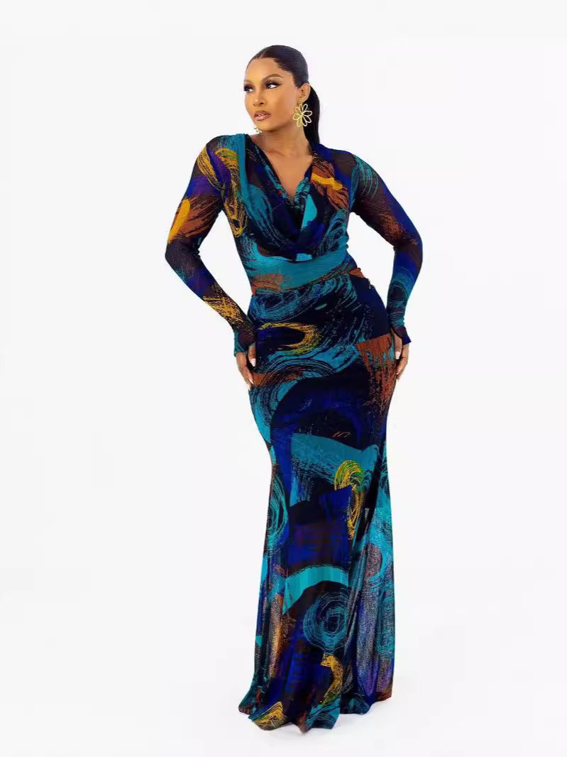 Women Printed Long Sleeve Bodycon Dress 6