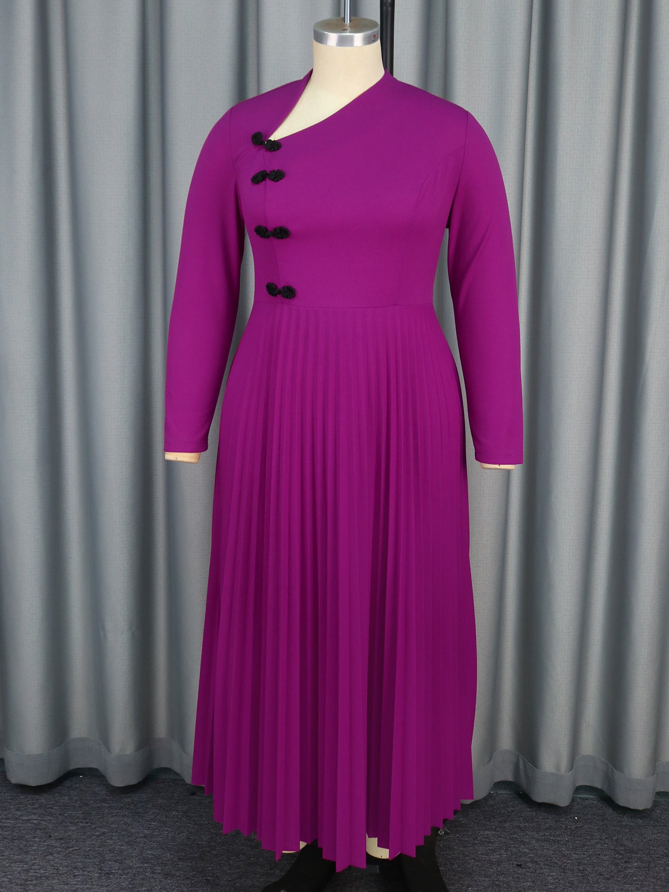 Plus Size Women Ruffles Elegant V-neck Pleated Party Dress 7