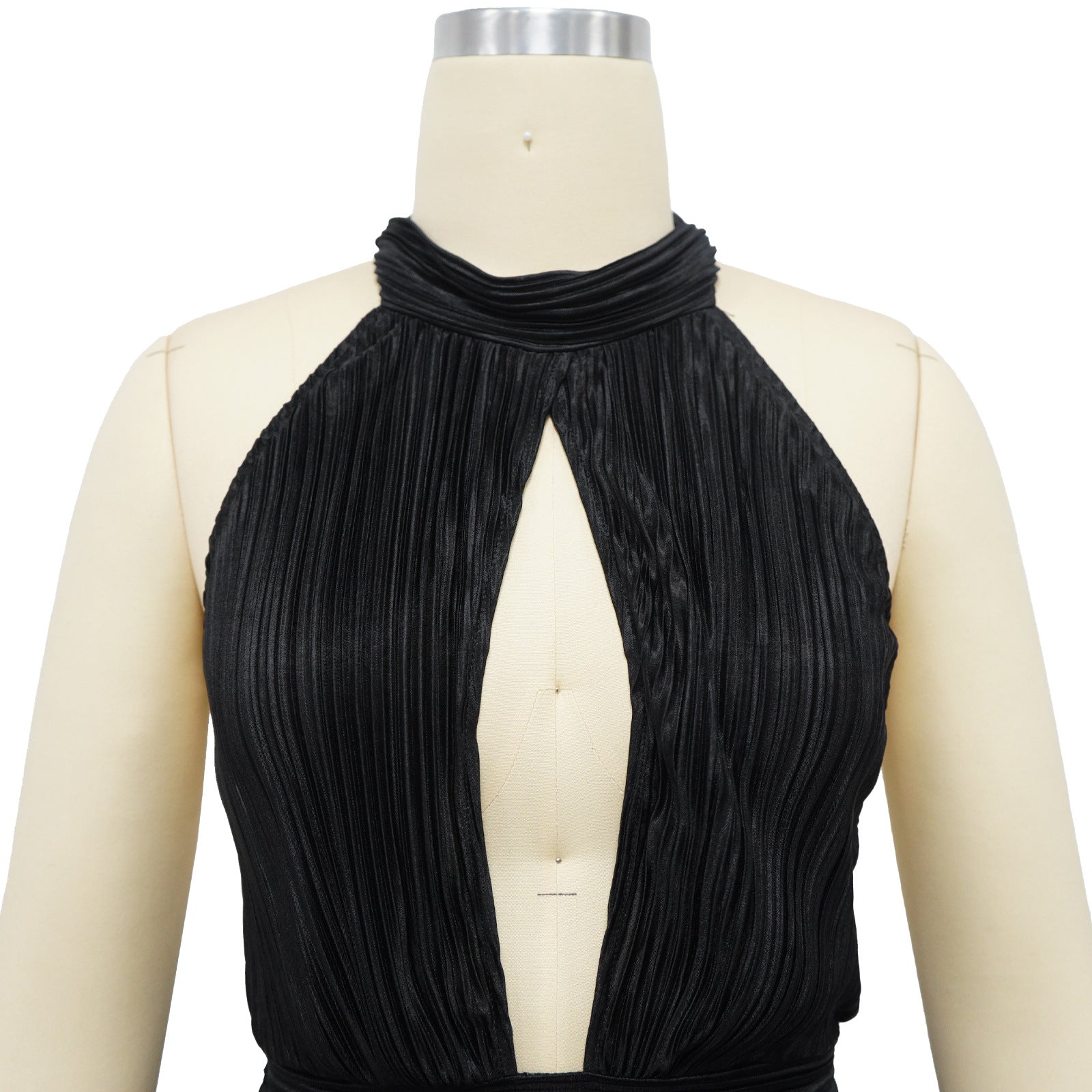 Women's Sexy Solid Color Halter Low Back Pleated Dress 10