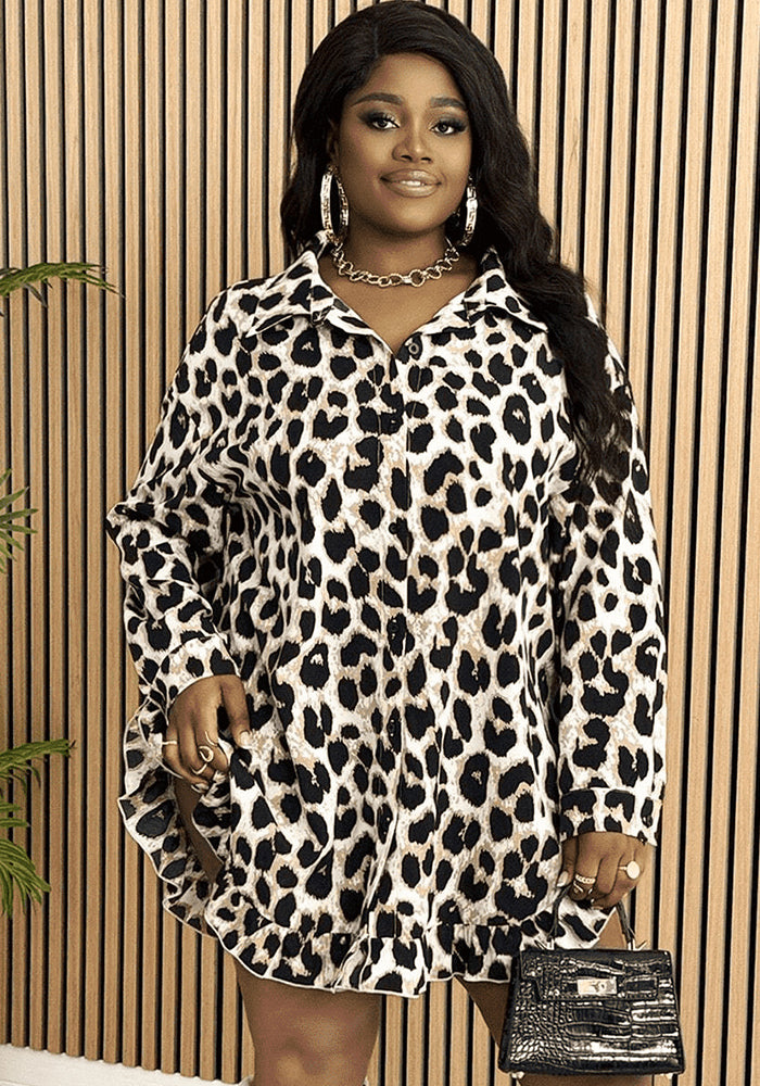 Women leopard print shirt Dress