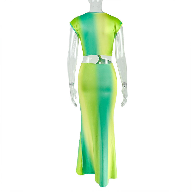 Women Patchwork pleated hollow V-neck Lace-Up Bodycon dress 7