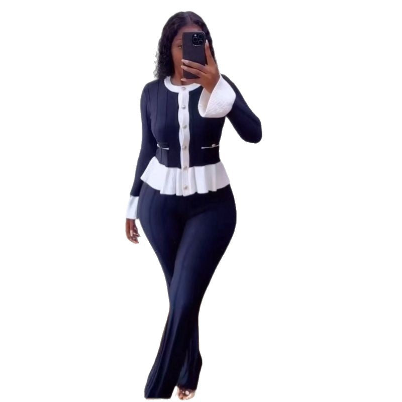 Women Long-Sleeved Knitting Top and Pant Two-Piece Set 6