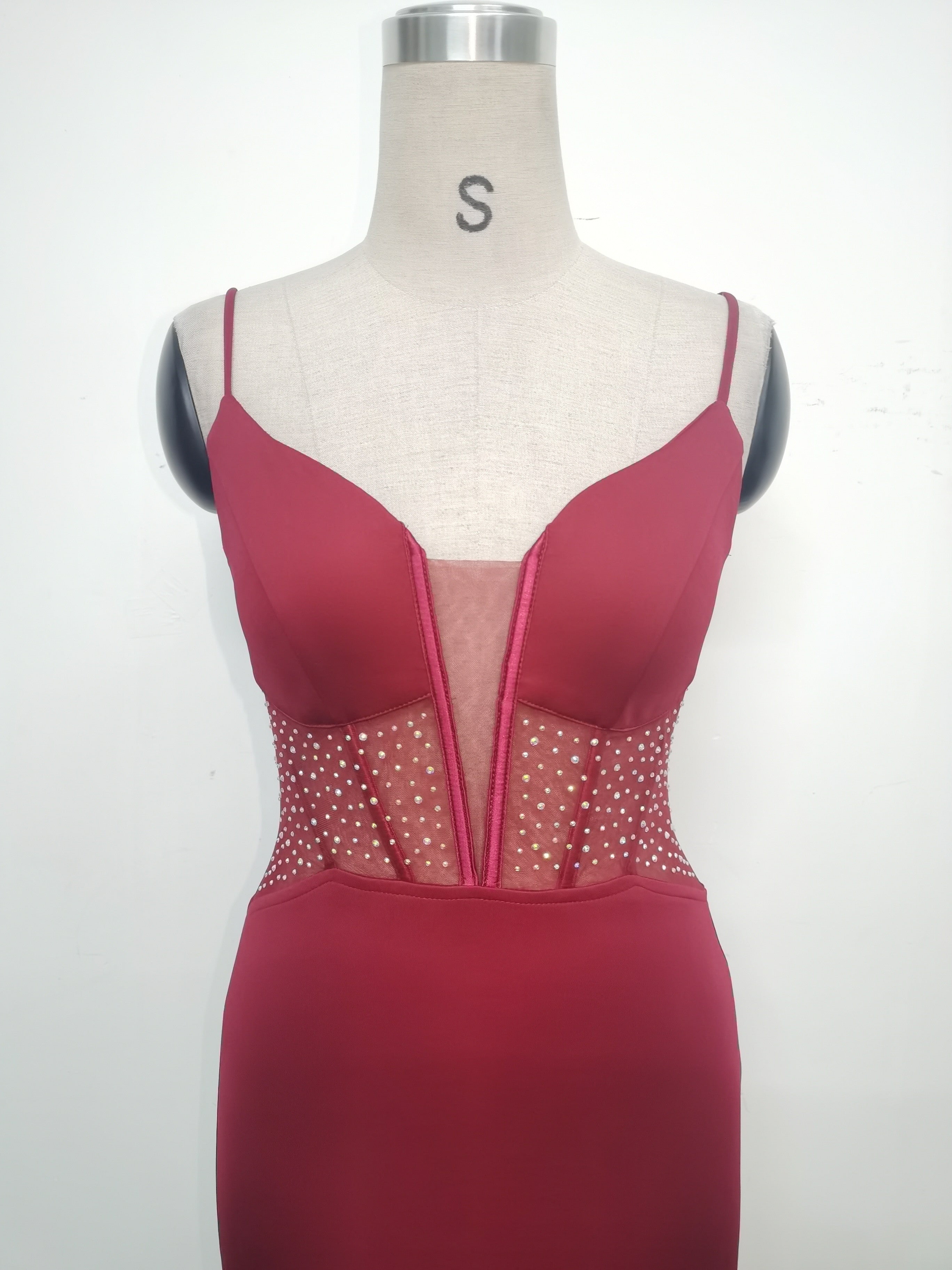 Women fishbone Fitted Mesh Beaded Bodycon fishtail evening dress 22