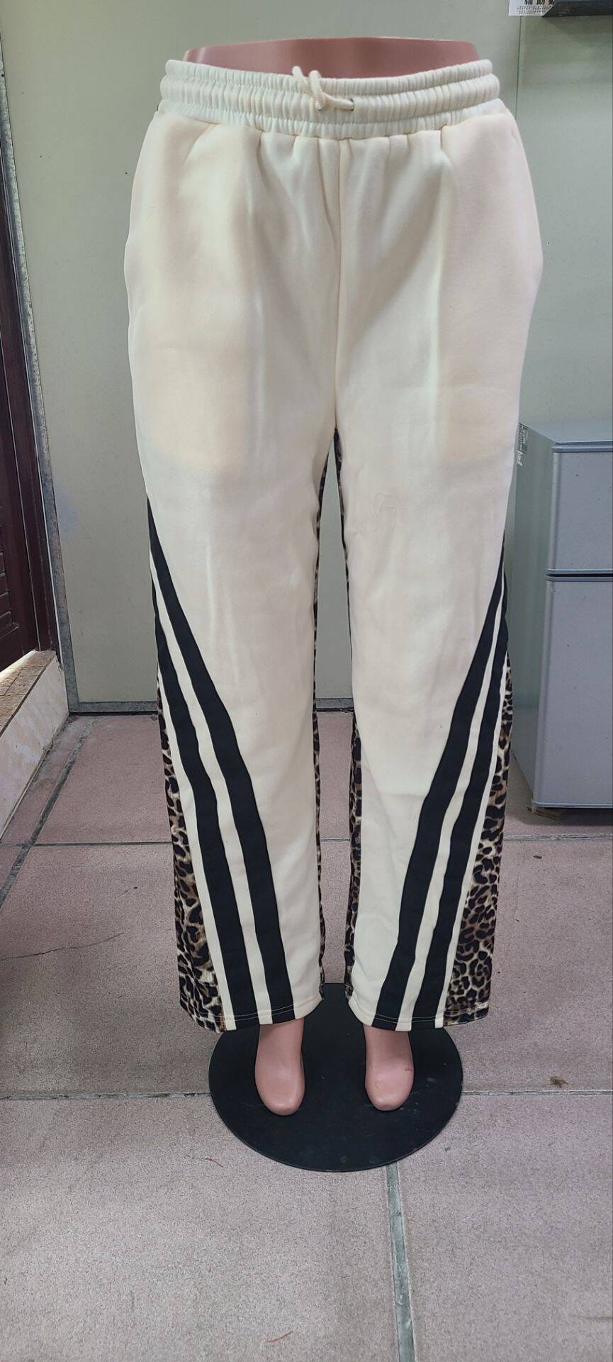 Autumn Style Street Trend Leopard Print Striped Color Block High Waist Loose Sweatpants 19