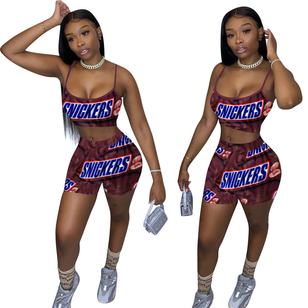 Women Nostalgic Letter Printed Tank Top Shorts Sports Two-piece Set 7