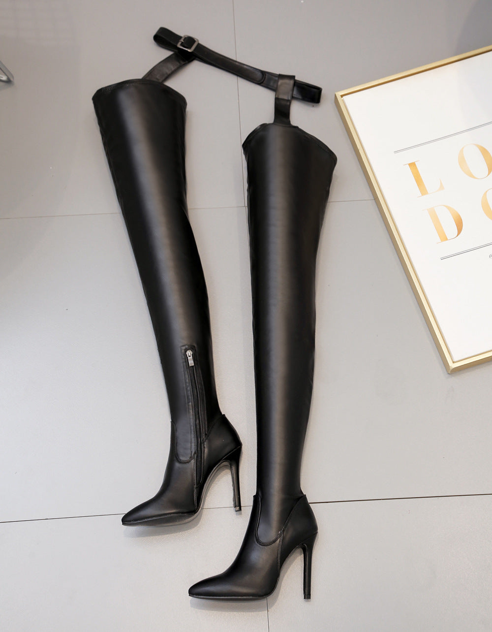 Stiletto Pointed Toe Sexy Over-The-Knee Boots Plus Size High-Heeled Leather Boots 9
