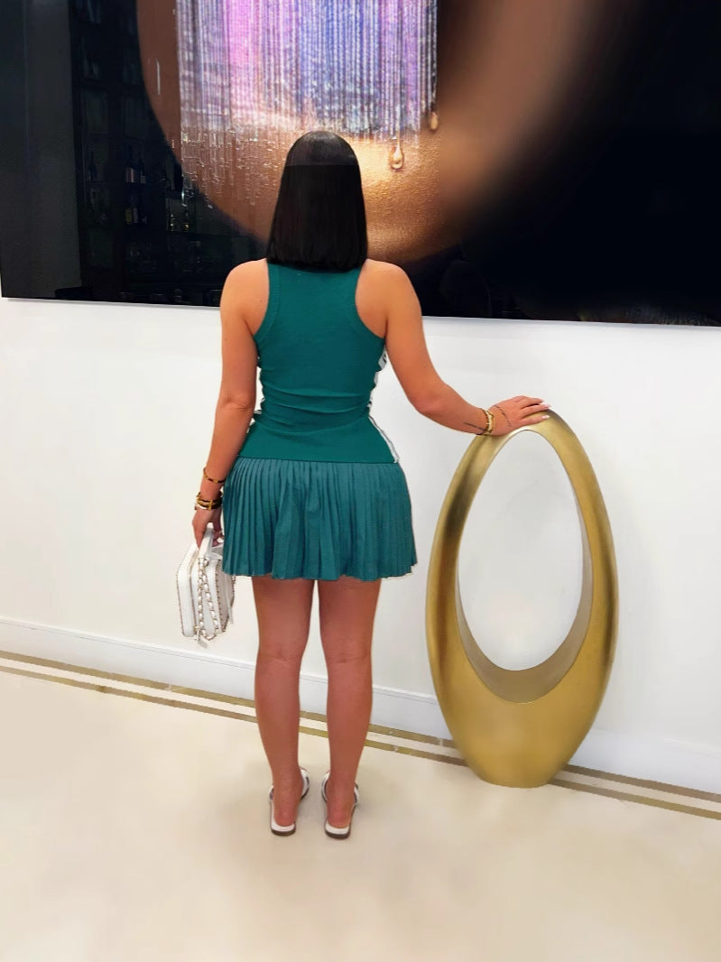 Women Summer Ribbed Casual Sleeveless Pleated Dress 6