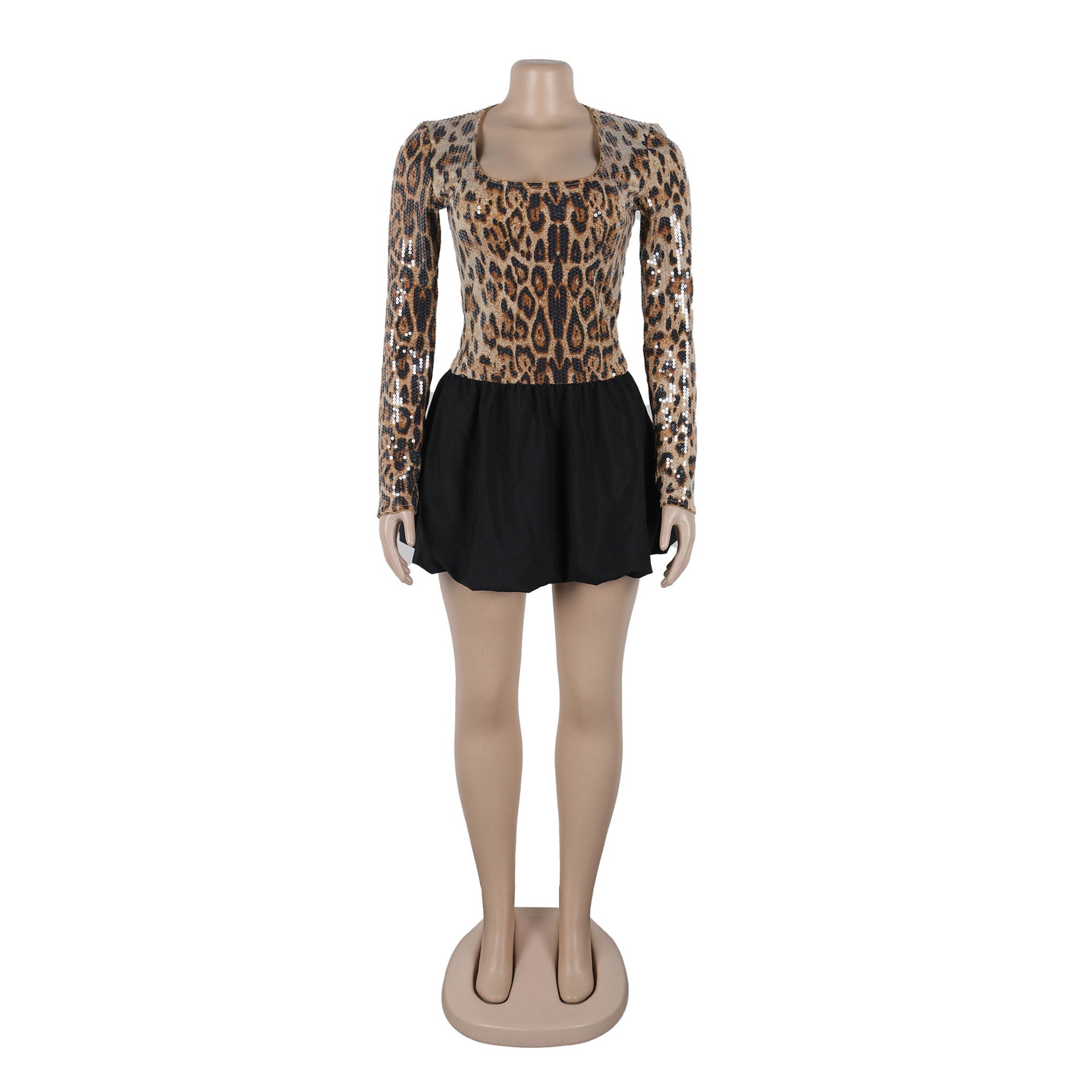Women sexy sequins leopard sequins patchwork contrast color tutu skirt 7