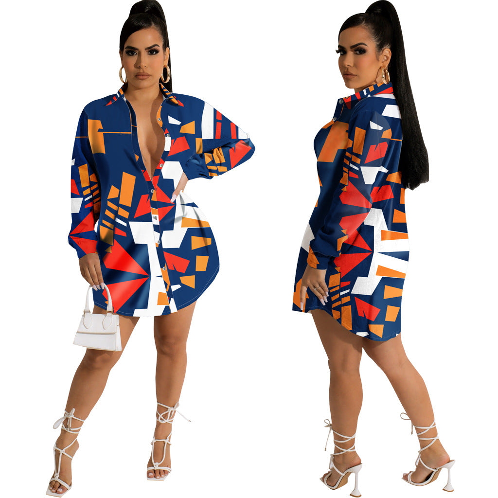 Casual Fashion Printed Shirt Multi-Color Casual Dress 7