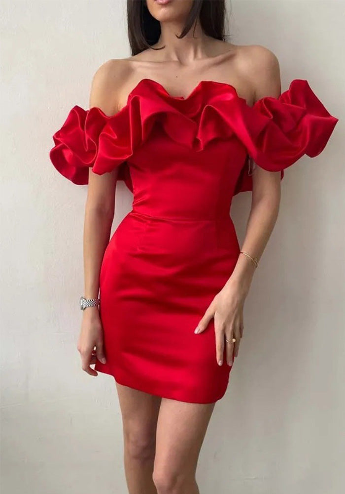 Women's bubble off shoulder slim party dress evening dress