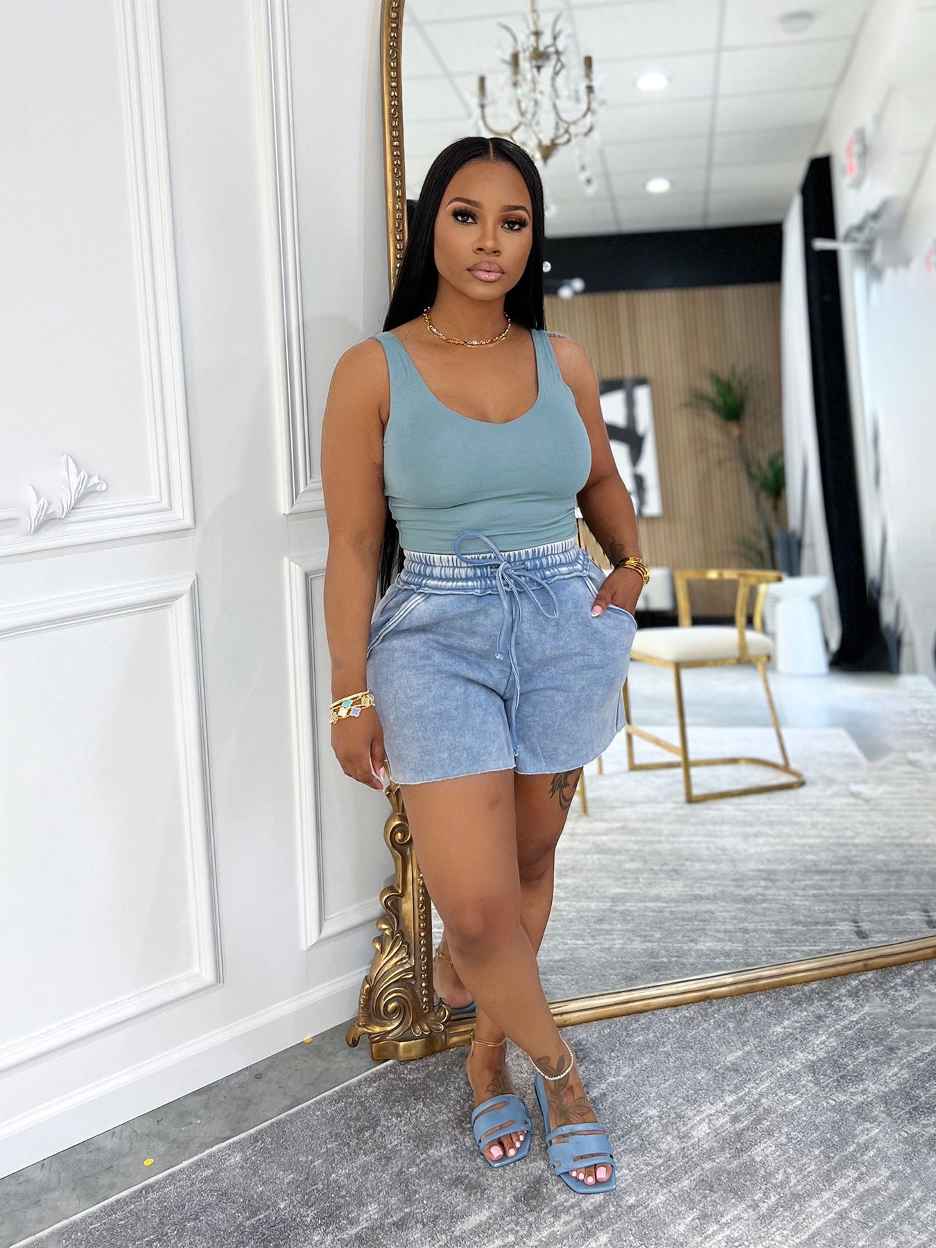 Washed shorts sexy women's vest Casual two-piece Set 7