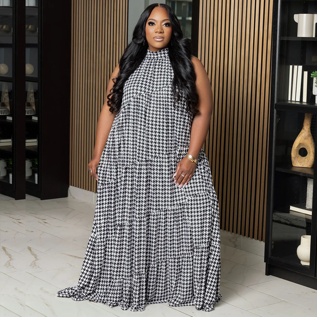 Plus Size Women Patchwork Contrast Maxi Dress 5