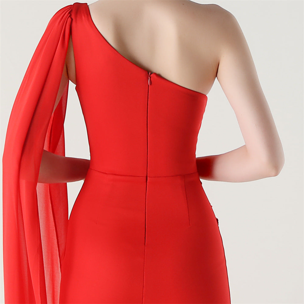 Women Tulle Shawl Beaded Tube Embroidery One Shoulder Evening Dress 22