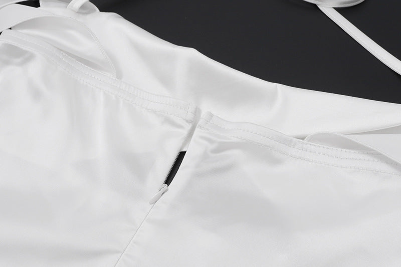 Women summer sexy Off Shoulder strapless Slim Waist solid color a-line dress 13