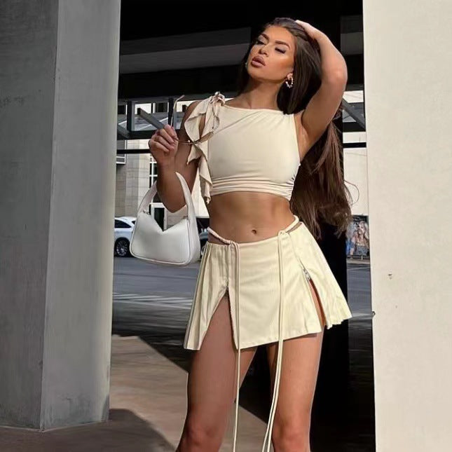 Summer Women's Zipper High Waist A-Line Pleated Skirt 3