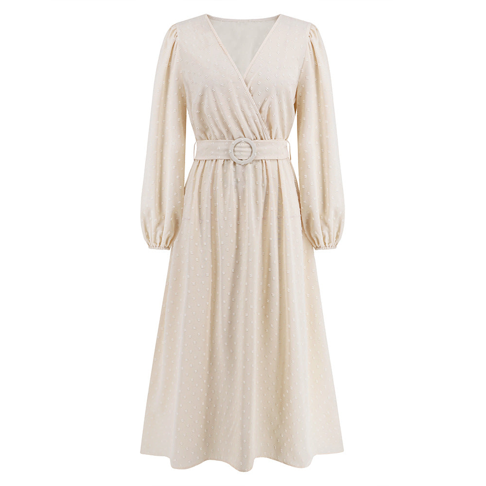 Women v-neck long sleeve jacquard dress 7