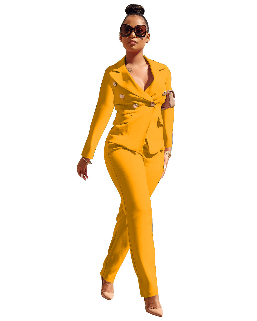 Women Fall/Winter Turndown Collar Blazer + Pants Two-Piece Set 16