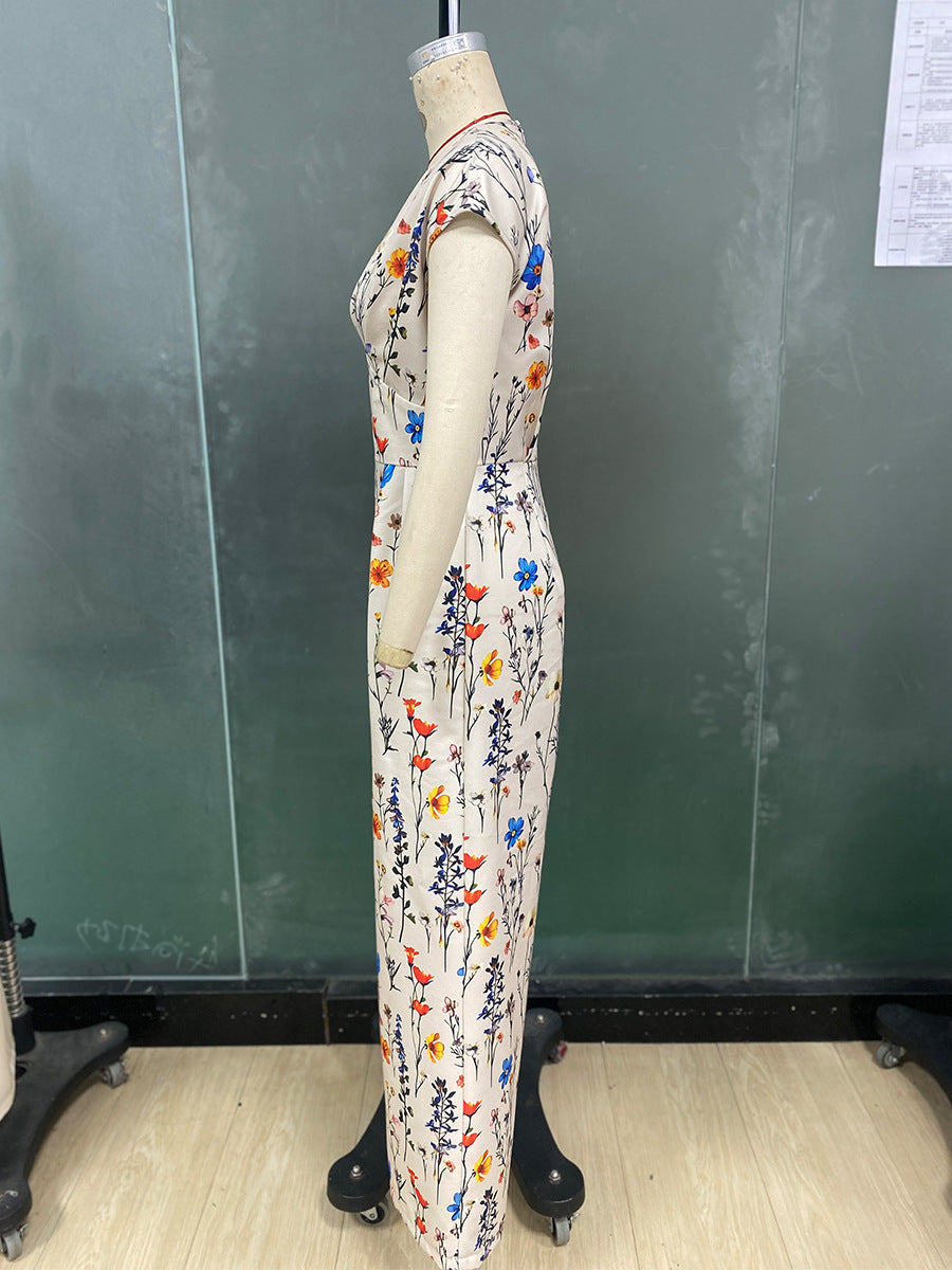 Women autumn printed short-sleeved wide-leg jumpsuit 7