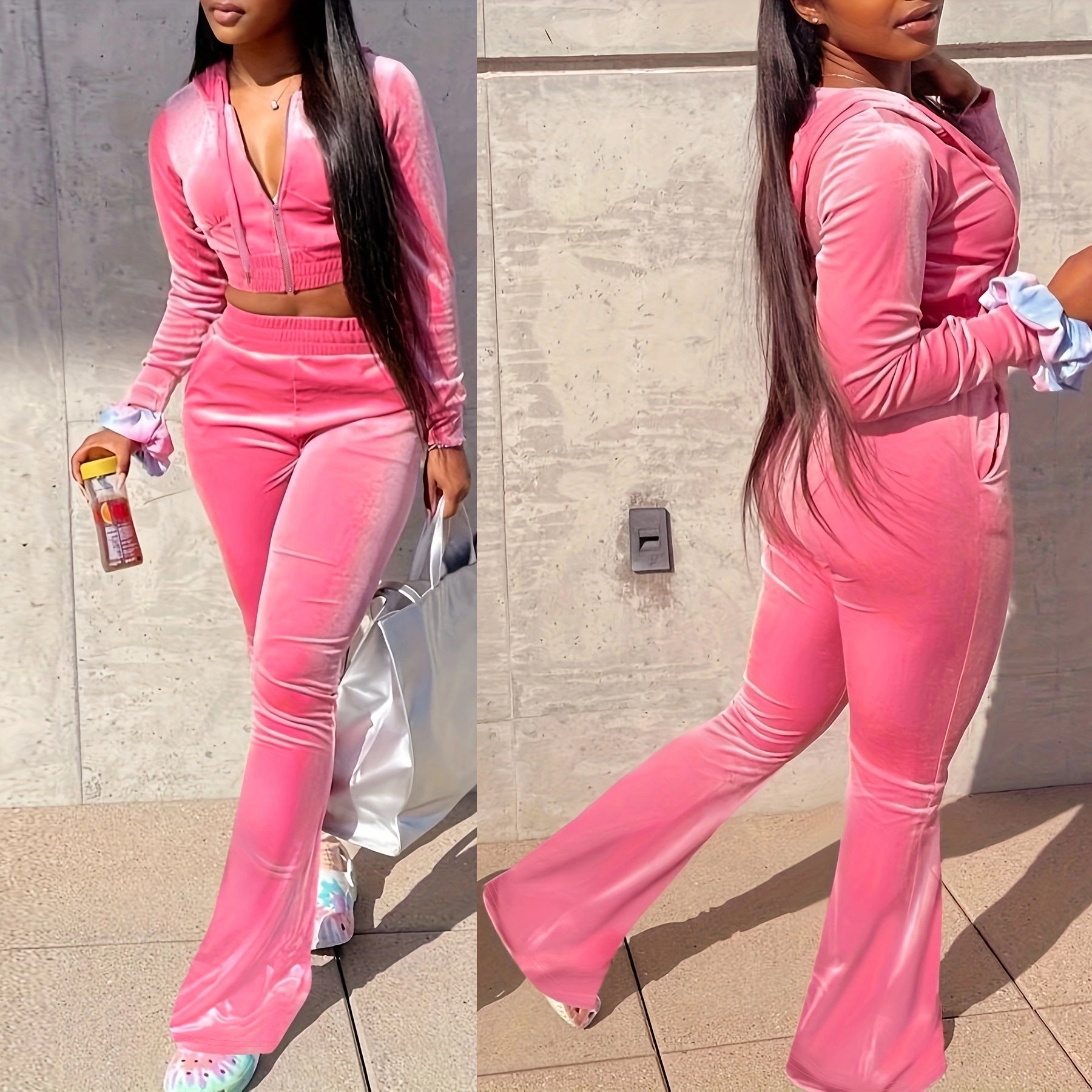 Spring And Autumn Women's Fashion Casual Zipper Sexy Tracksuit Hoodies Pants Two-Piece Set