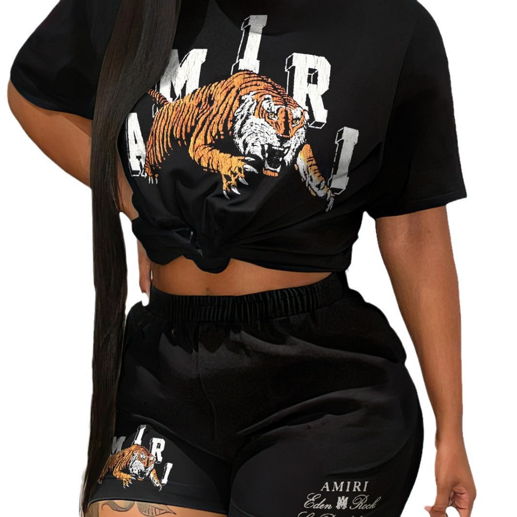 Women printed short-sleeved top and shorts two-piece set 3