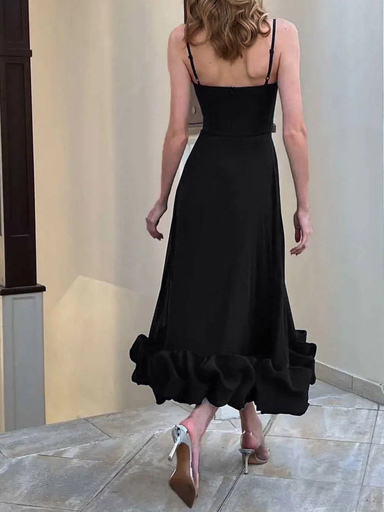 Women's Fashion Sexy Strap Solid Color Ball Long  Evening Dress